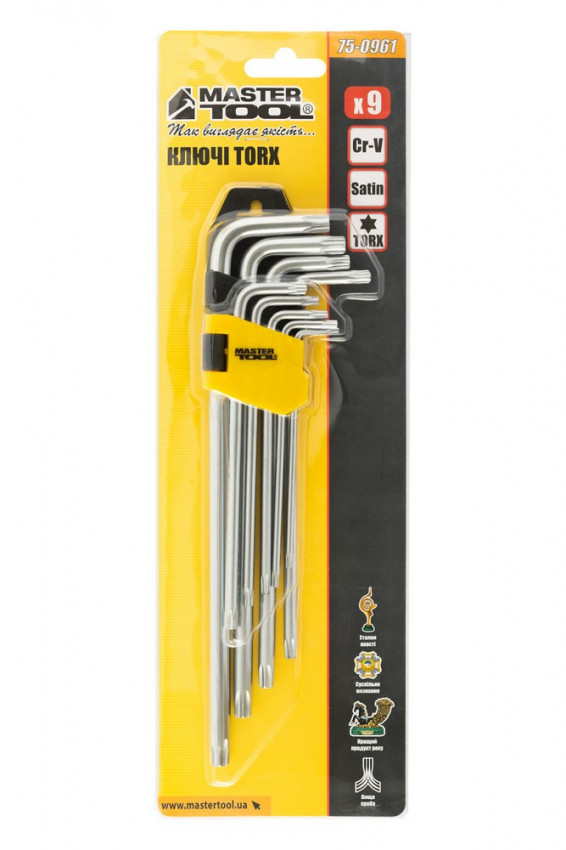 Ключі TORX MASTERTOOL набір 9 шт CrV довгі (Т10-Т50 90-227 мм) 75-0961-75-0961