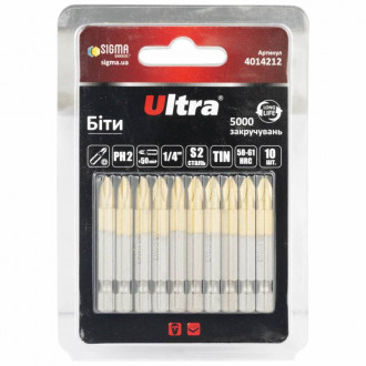 Біти PH2×50мм ¼&quot; 10шт S2 TIN (блістер) ULTRA (4014212)-[articul]