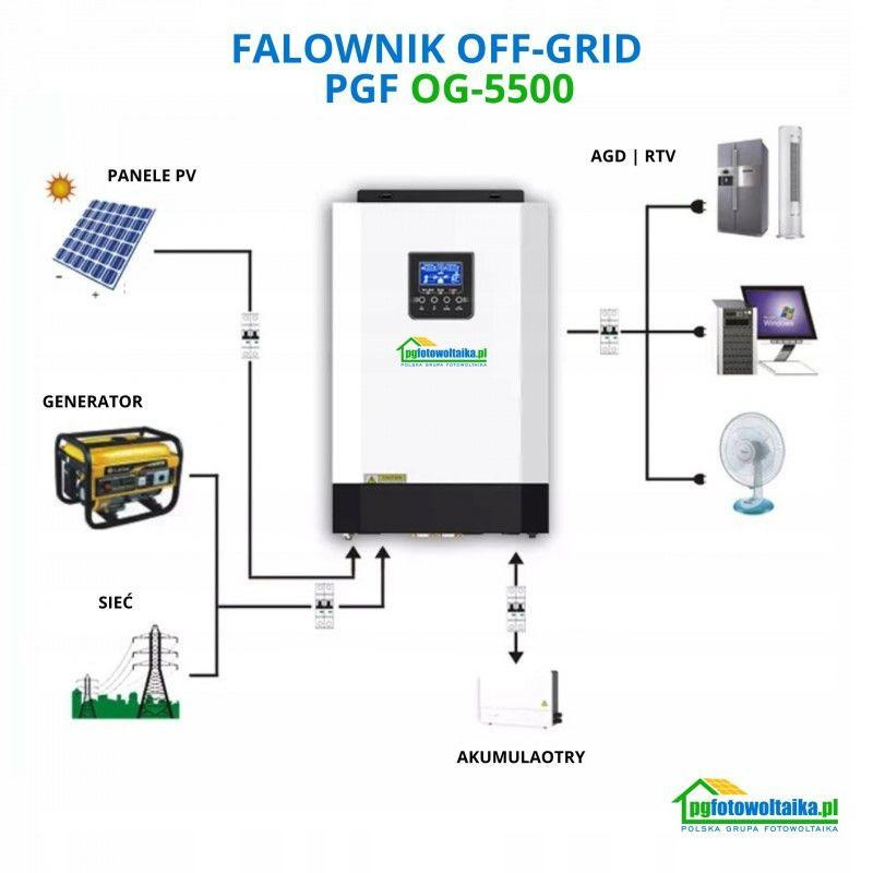 Сонячний фотоелектричний інвертор OFF-GRID PGF OG-5500 MPPT 5.5KW + WiFi + акумулятор Bass Polska AGM BP-5976 (х4)-KOG-5500