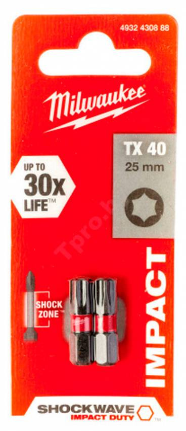 Біта SHOCKWAVE MILWAUKEE, TX40, 25мм, (2шт)-4932430888