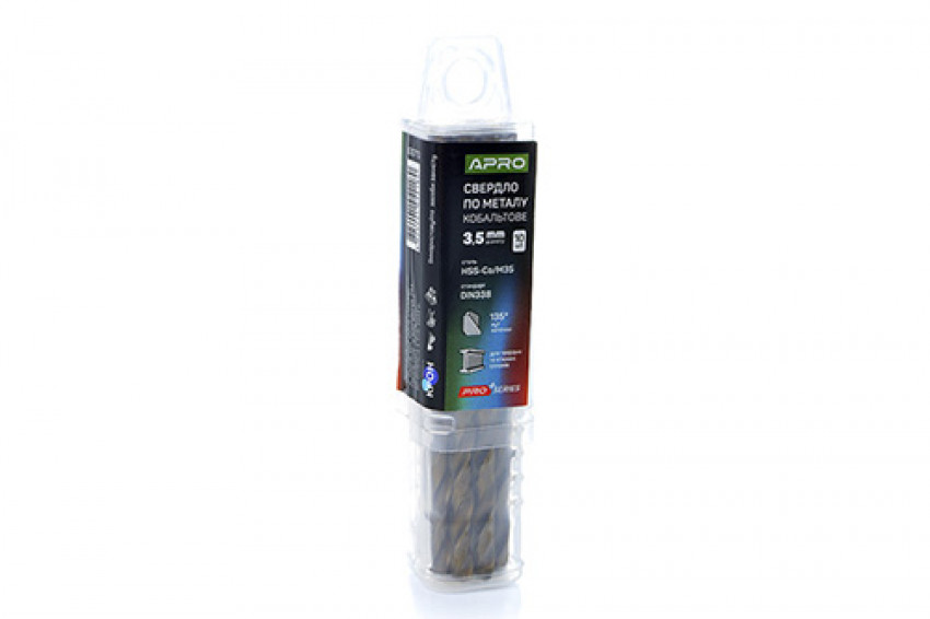 Свердло по металу кобальтове HSS-Co/M35 Ø3.5мм (тубус, кратно 10шт) PRO APRO-830710