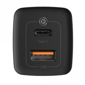 Мережевий зарядний пристрій Baseus GaN2 Lite 2 порти, USB + Type-C 65W Чорний (CCGAN2L-B01)