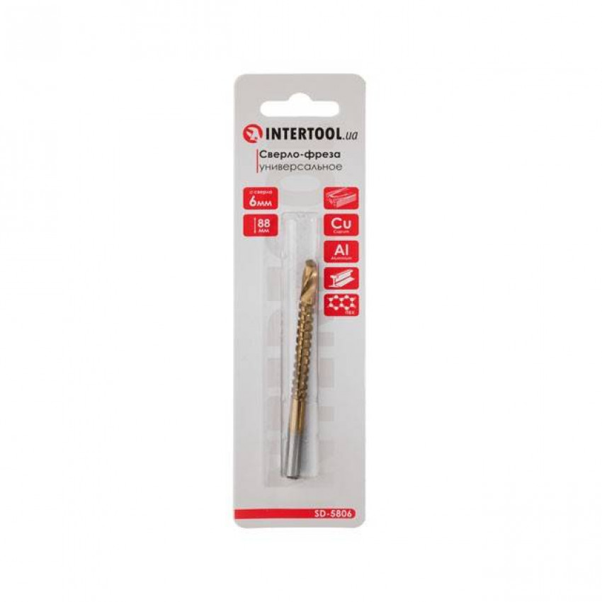 Свердло-фреза універсальне 6 * 88 мм INTERTOOL SD-5806-SD-5806