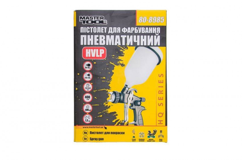 Фарбопульт MASTERTOOL HVLP HQ ВБ 600 мл пластик Ø1.3 мм 400 л/хв 2-3 бар 80-8985-80-8985