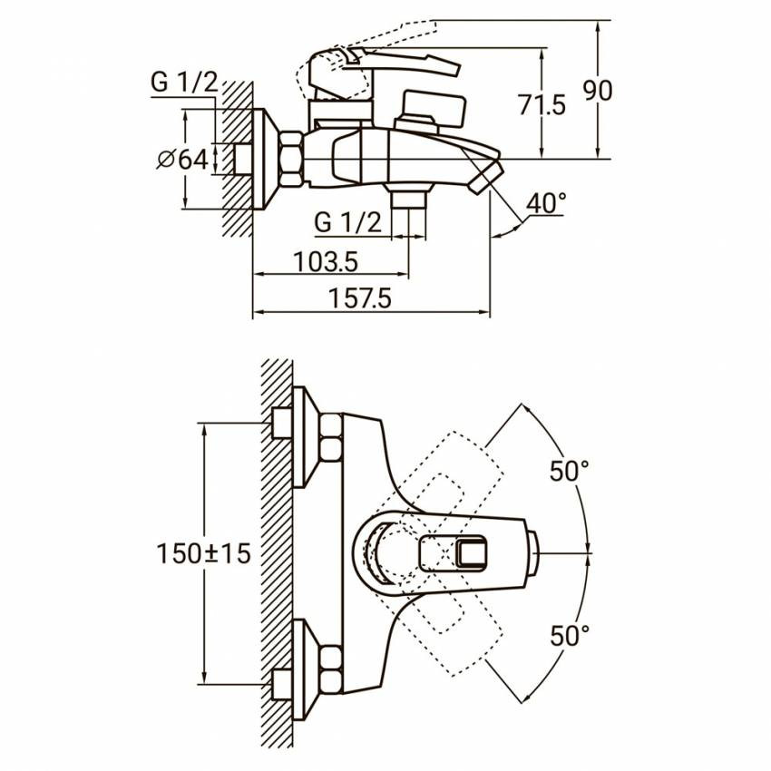 Змішувач KM Ø35 для ванни литої AQUATICA (KM-1C133C)-KM-1C133C