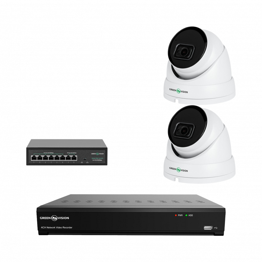 Комплект відеоспостереження на 2 IP камери 5MP для вулиці/будинку GreenVision GV-IP-K-W79/02 (Ultra AI)-23686