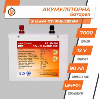 Акумулятор LP LiFePO4 12V - 90 Ah (BMS 80A/40A) металл