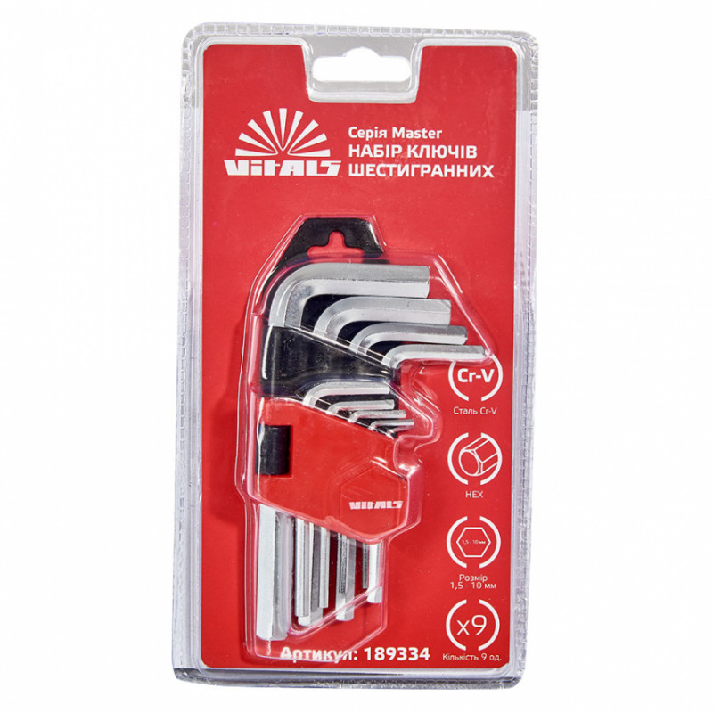 Набір ключів шестигранних 9 шт. 1,5–10 мм Vitals Master-189334
