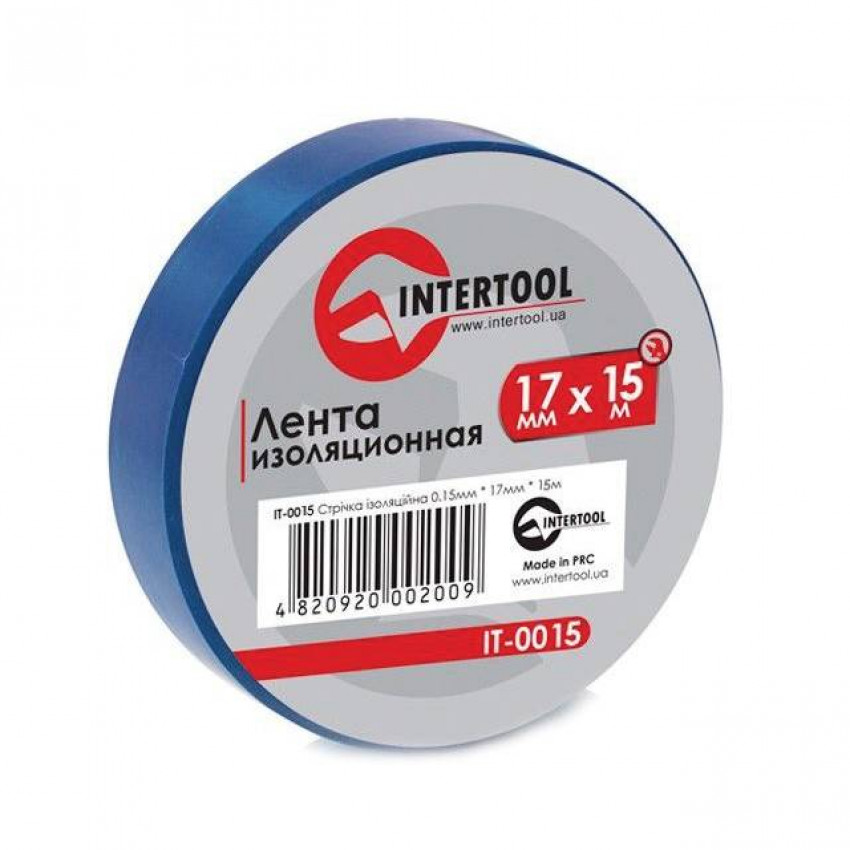 Стрічка ізоляційна 0.15mm * 17mm * 15m синя INTERTOOL IT-0015-IT-0015