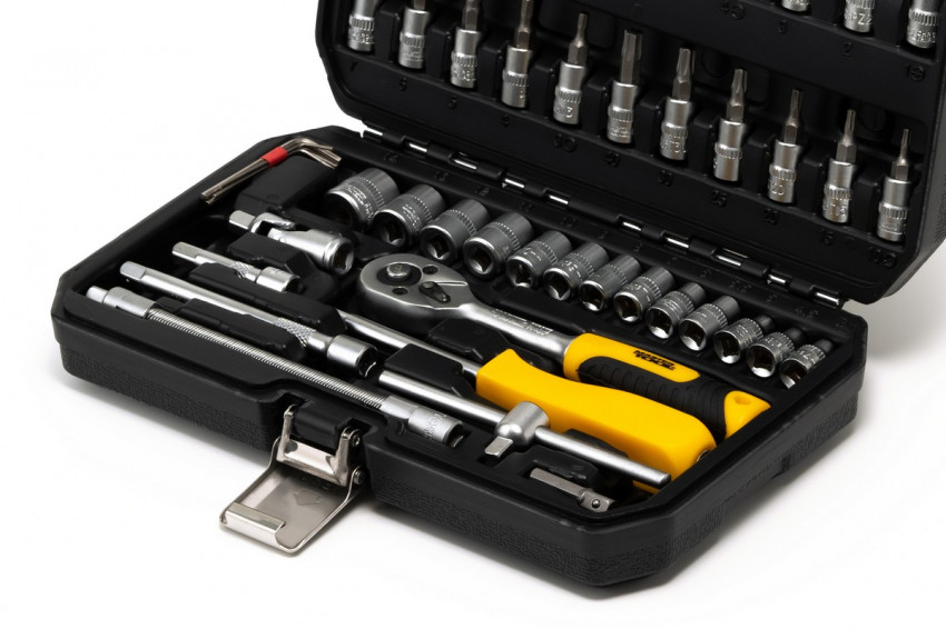 MasterTool Набір торцевих насадок PROFI CrV 1/4” 4-14 мм, тріскачка 72Т, 46 шт, кейс, Арт.: 78-2047-78-2047