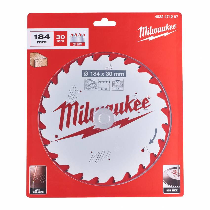 Диск пиляльний PFTE MILWAUKEE, Ø184х30х1,6мм, 24 зуб.-4932471297