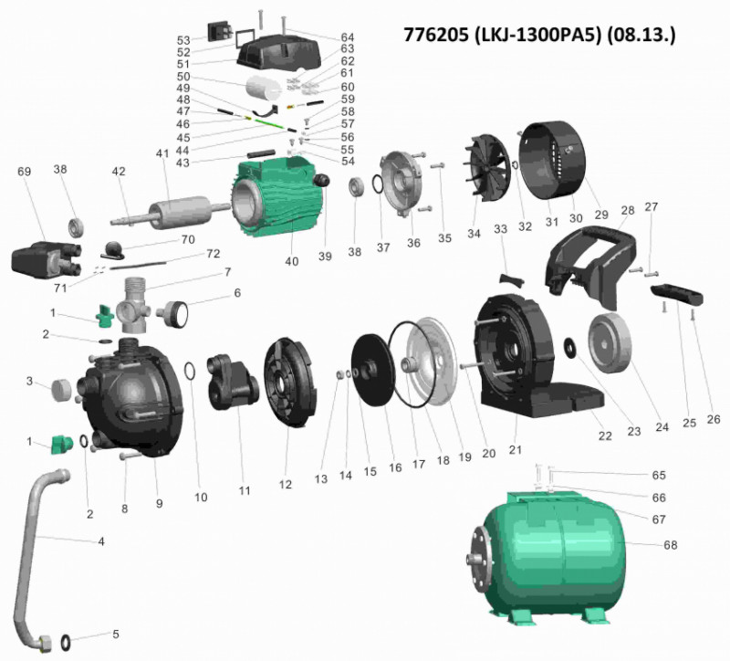 Станція 1.3кВт Hmax 48м Qmax 80л/хв (самовсмоктуючий насос) 24л LEO (776205)-TR776205
