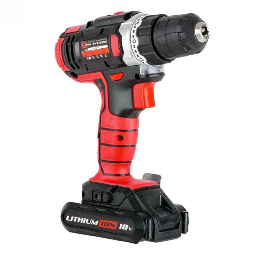 Дриль-шурупокрут акумуляторний Li-Ion 18 В, 25 Nm, 0-400/0-1500 об/хв, 2x2.0 Аг INTERTOOL WT-0314-WT-0314