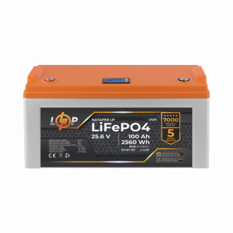 Акумулятор LP LiFePO4 25,6V - 100 Ah (2560Wh) (BMS 80A/80А) пластик LCD Smart BT-[articul]