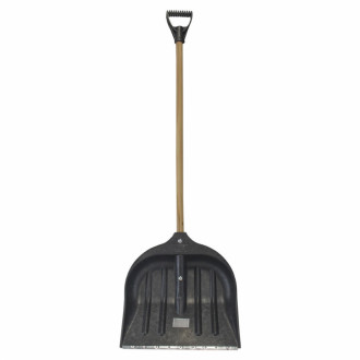 Лопата для снігу/зерна пластикова з оцинкованою планкою Standard 395×395мм з дерев'яним держаком (чорна) GRAD (5046565)-[articul]