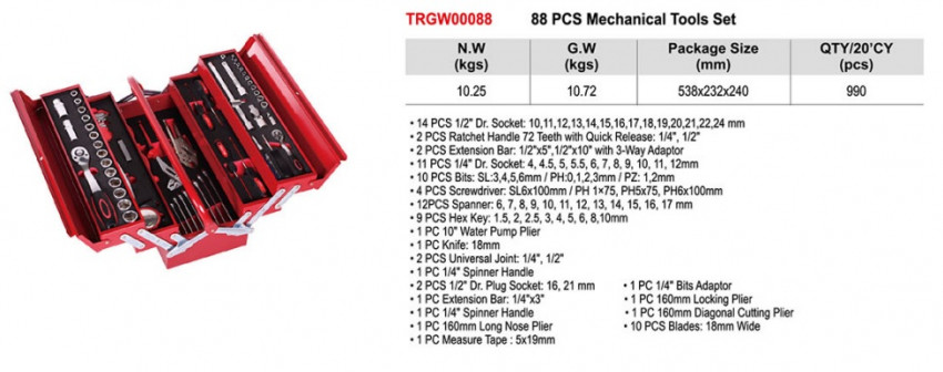 Набір інструментів 88од мет.ящик-TRGW00088