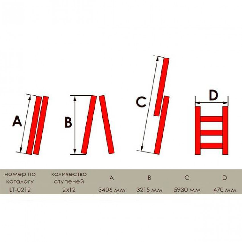 Драбина алюмінієва, 2-секційна, універсальна, раскладна, 2*12 сход., 5,9 м INTERTOOL LT-0212-LT-0212