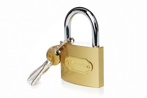 Замок навісний жовтий - (70x54x20мм), хрестоподібний ключ AURORA-840009