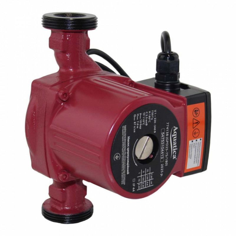 Насос циркуляційний 130Вт Hmax 7м Qmax 87л/хв Ø1½" 180мм гайки Ø1" AQUATICA (774138)-774138