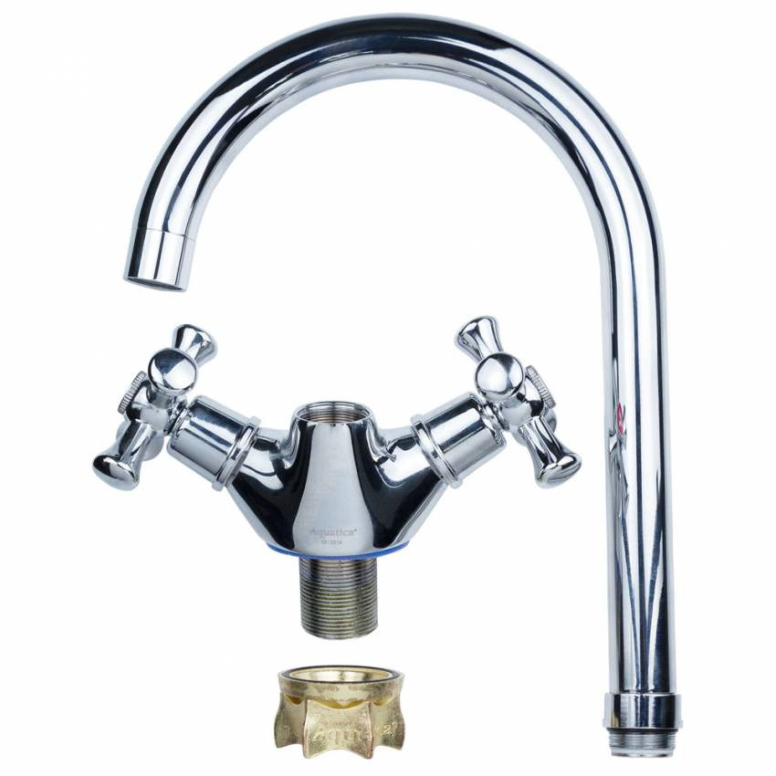 Змішувач PL 1/2" для кухні гусак високий вухо на гайці AQUATICA (PL-4B455C)-PL-4B455C