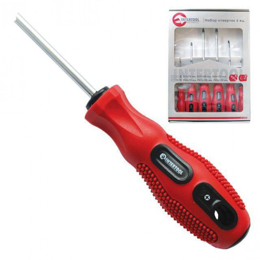 Набір викруток 6ед. (SL3x75, SL5x100, SL6x125, PH0x75, PH1x100, PH2x125) Cr-V, Ergo-design INTERTOOL VT-2005-VT-2005