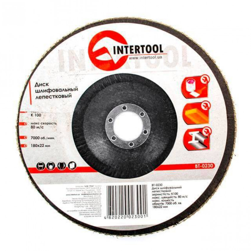 Диск шліфувальний пелюстковий 180*22 мм, зерно K100 INTERTOOL BT-0230-BT-0230