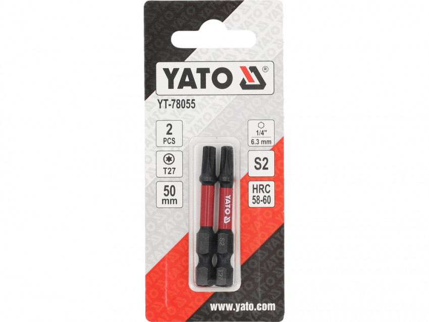 Насадка викруткова ударна YATO; "TORX" T27 х 50 мм. шпиндель 6-гран- 1/4", 2 шт.[10]-YT-78055
