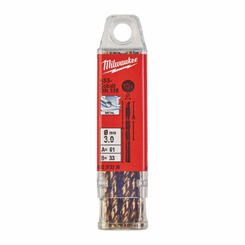 Свердло по металу HSS-Co MILWAUKEE DIN338, Ø3,0мм, (10шт)-4932373336