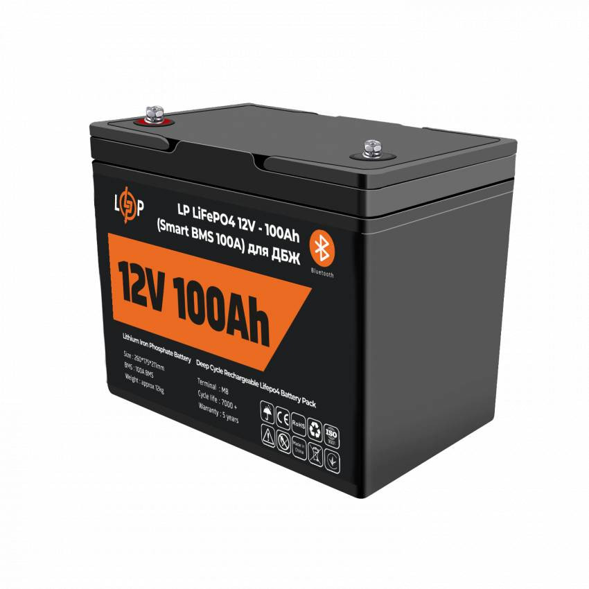 Акумулятор LP LiFePO4 12V - 100 Ah (Smart BMS 100А) з BT пластик для ДБЖ-LP20197