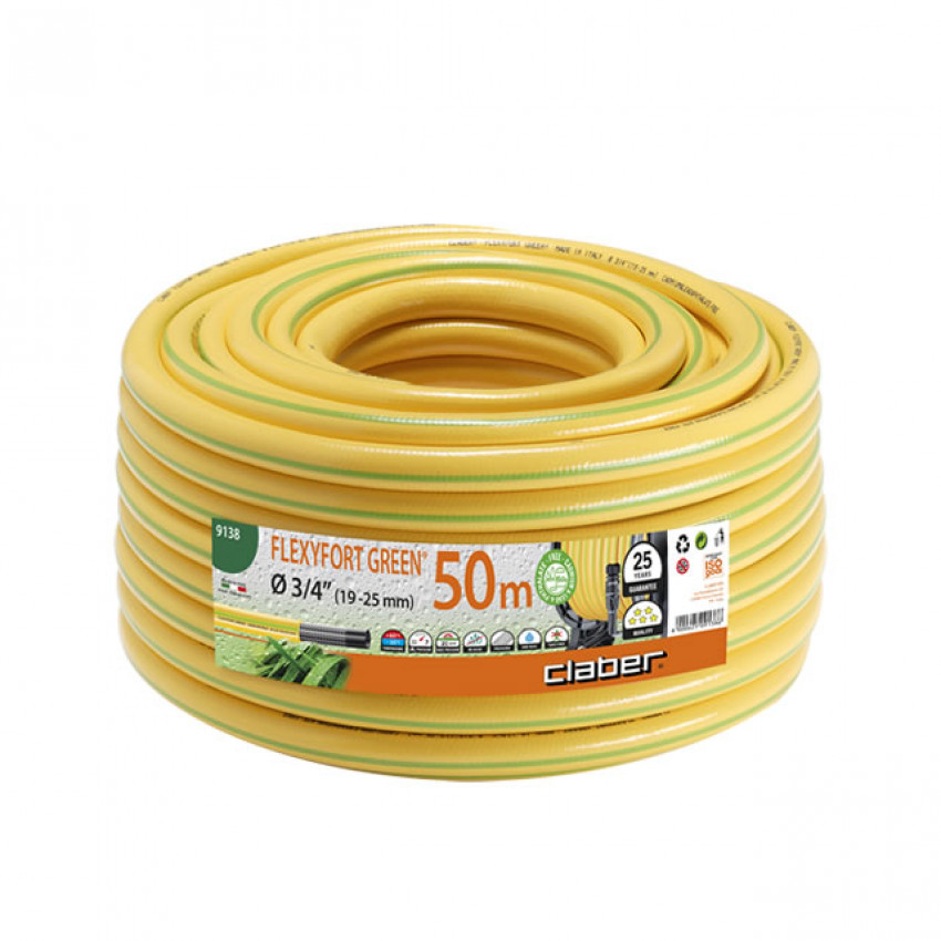 Шланг поливальний 3/4" 50м Flexyfort Green, жовтий з зел. полосою-91380000