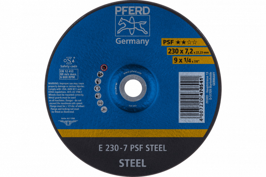 Круг зачисний 230*7,2*22 PSF STEEL сталь, чавун-4007220470541