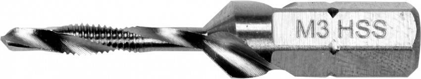 Свердло-мітчик YATO М3 х 0.5 мм, HSS М2, HEX-1/4", l=36/5 мм-YT-44840