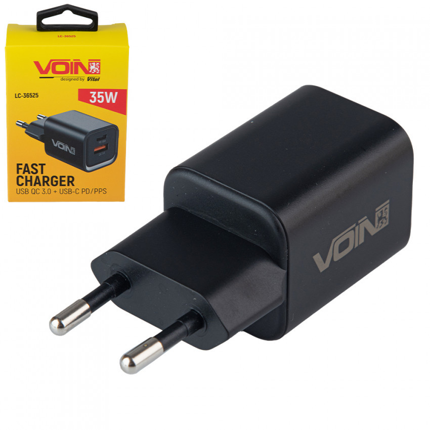 Мережевий зарядний пристрій VOIN 35W, 1 USB ,QC3.0 18W + 1PD 35W-LC-36525 (100)