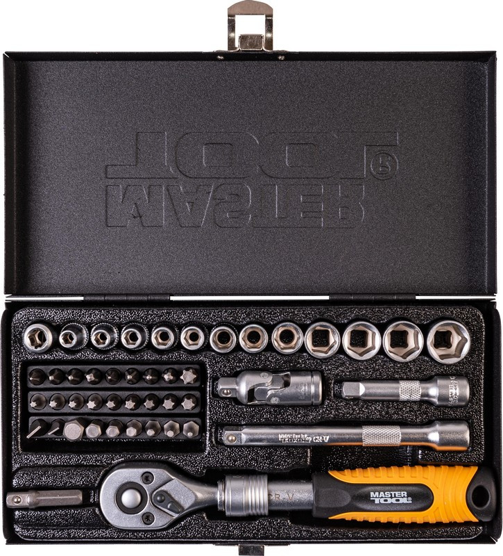 Набір насадок торцевих MASTERTOOL PROFI CrV 1/4" 4-13 мм тріскачка що подовжується 72Т 45 шт металевий кейс 78-2045-78-2045