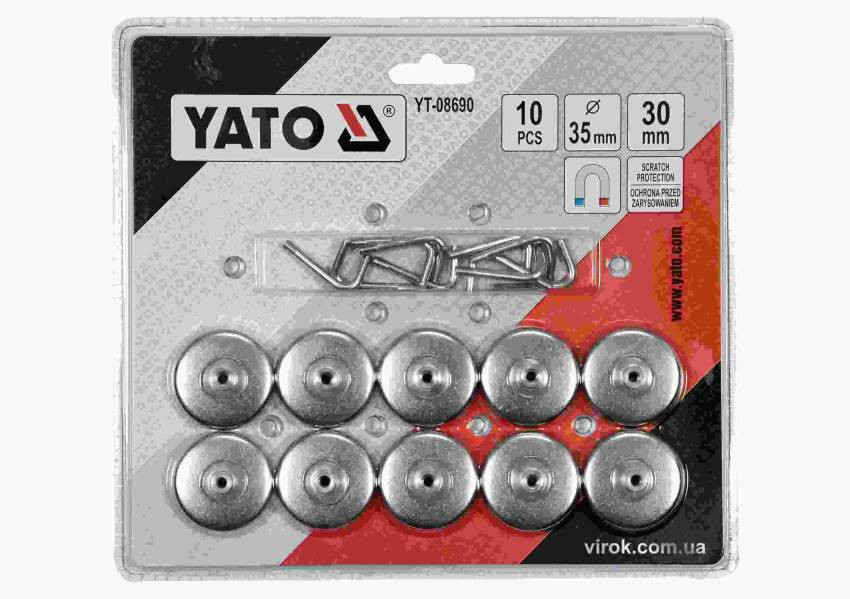 Гачки магнітні YATO з основою Ø=35 мм, стрижні l=30 мм, 10 шт.-YT-08690