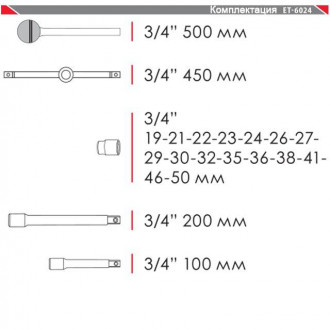 Набір інструментів 3/4&quot;, 20 од., металевий кейс INTERTOOL ET-6024