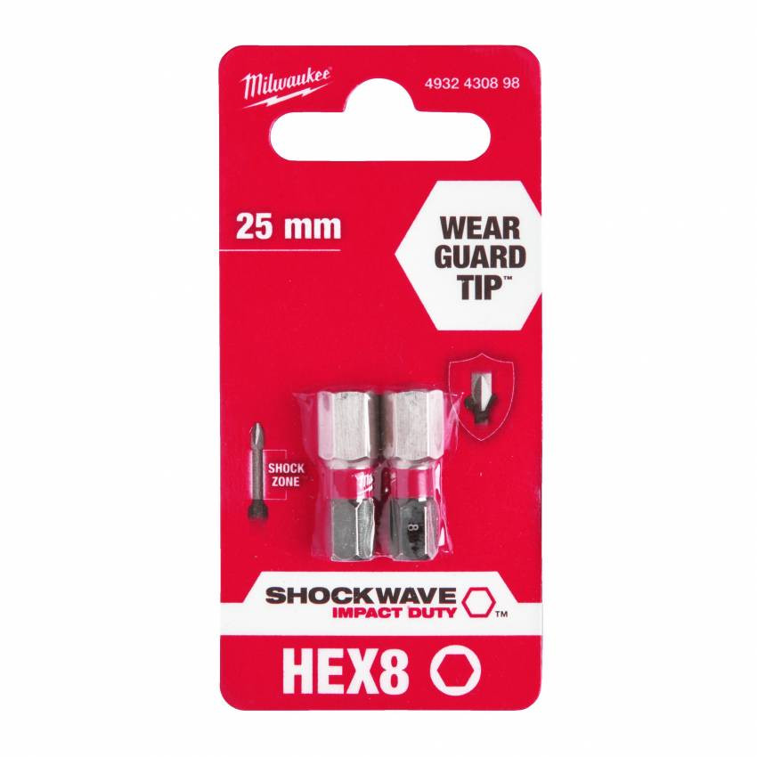 Біта  SHOCKWAVE MILWAUKEE, Hex8, 25 мм, (2шт)-4932430898