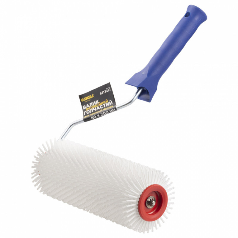 Валик голчастий аераційний для наливної підлоги 80×200мм з ручкою біла голка SIGMA (8313221)-8313221