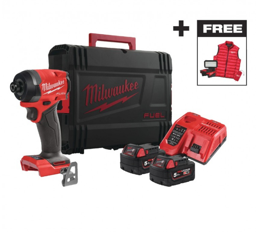 Гвинтокрут акумуляторний 1/4" HEX MILWAUKEE, M18 FID3MC-502X, 226Нм, (+ЗП, 2акум.Х 5Аг, HDкейс)+M18 ALIS-0+жилетка-4933499450