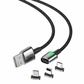 Кабель Baseus Zinc Magnetic Kit Lightning + Type-C + microUSB 2M Чорний (TZCAXC-B01)-[articul]