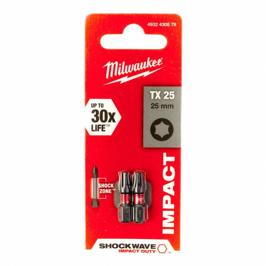 BIT SHOCKWAVE MILWAUKEE, TX25, 25 мм, (2 шт.)-4932430879