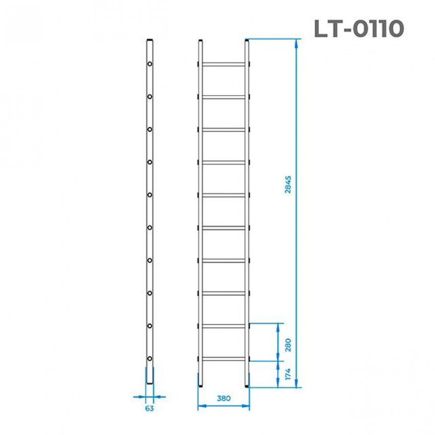 Драбина з алюмінію, приставна, 10 сходів, 2,84м INTERTOOL LT-0110-LT-0110