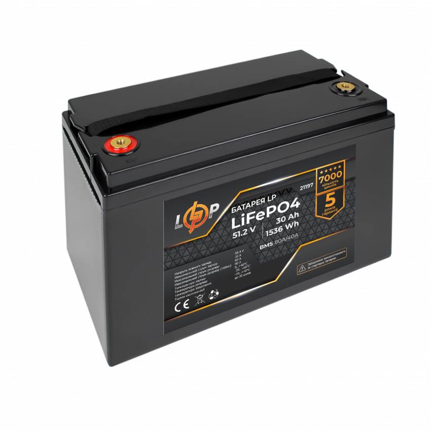 Акумулятор LP LiFePO4 51,2V - 30 Ah (1536Wh) (BMS 80A/40А) пластик-