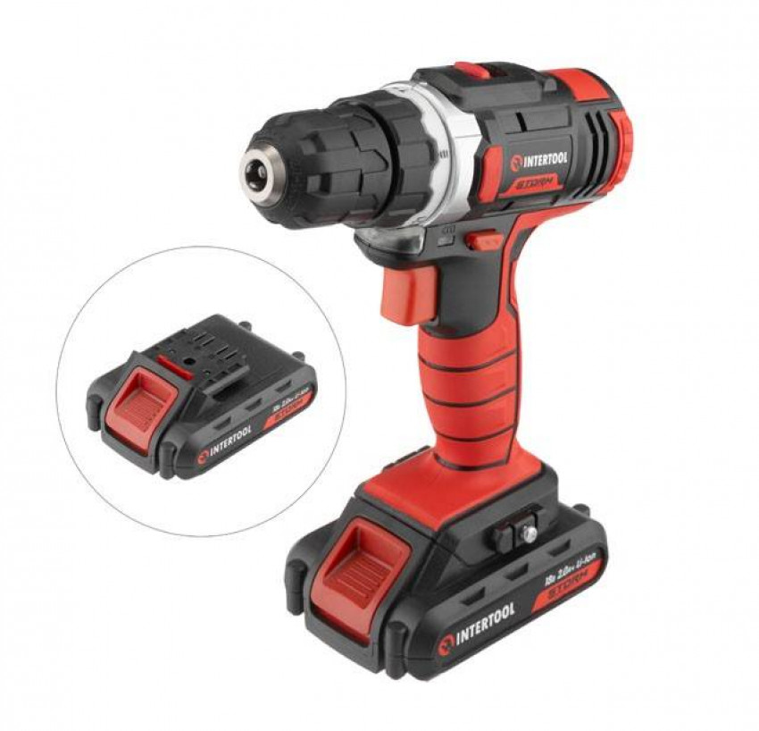 Дриль-шурупокрут акумуляторний Li-Ion 18 В, 25 Nm, 0-400/0-1500 об/хв, 2x2.0 Аг INTERTOOL WT-0314-WT-0314