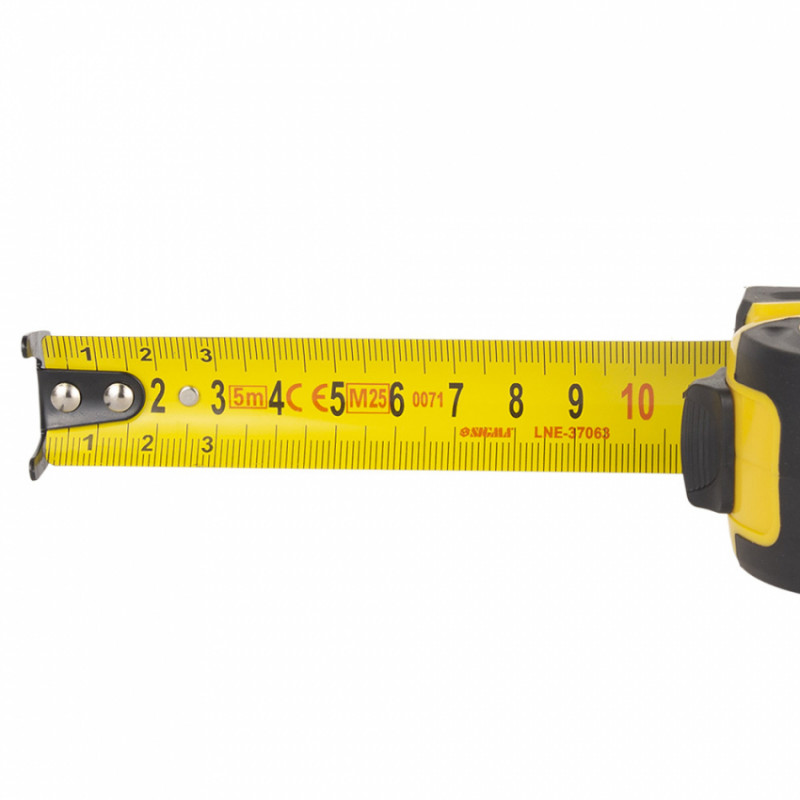 Рулетка обгумована Compact двостороннє полотно/зачіп 5м×25мм SIGMA (3814641)-3814641