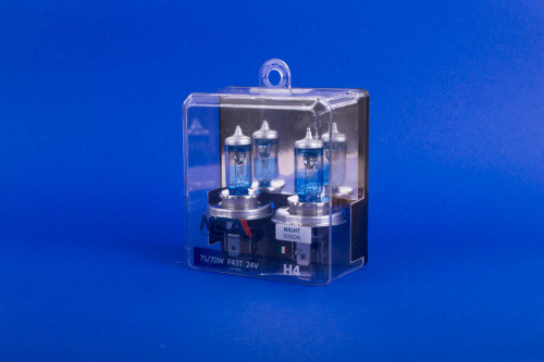 Лампа автомобільна H4 24V 60/55W P43T 1300lm 3550К NIGHT VISION +80% (ближня/дальня, протитуманна) (нейтральний білий спектр) (2шт) MTA-84165 NVB2