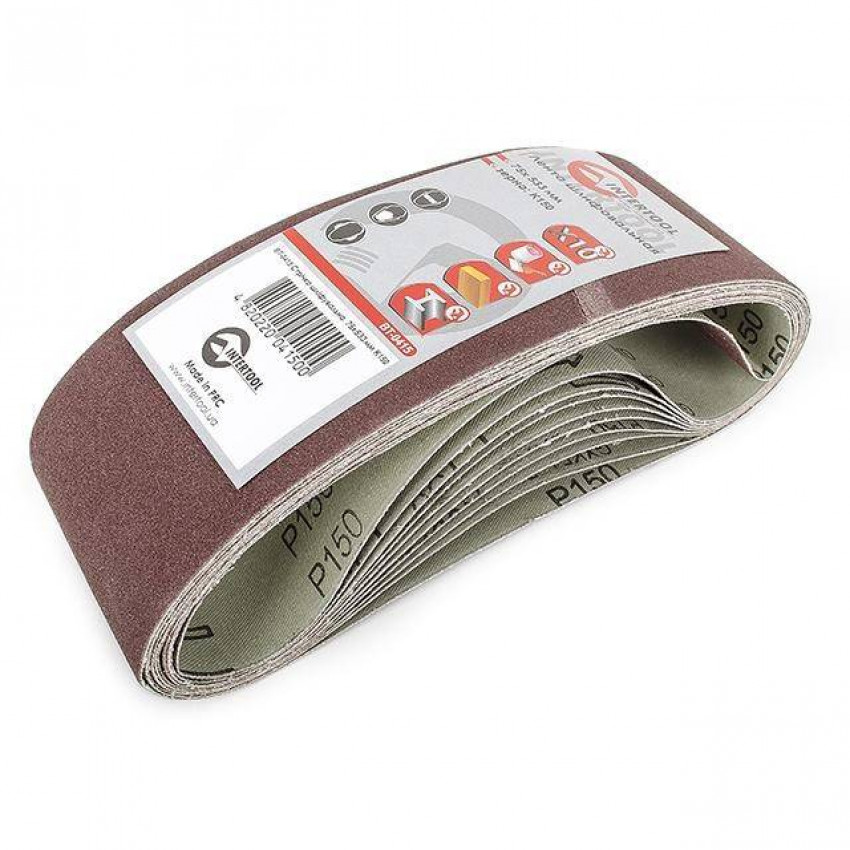 Стрічка шліфувальна, 75×533 мм, зерно K150, 10 шт. INTERTOOL BT-0415-BT-0415