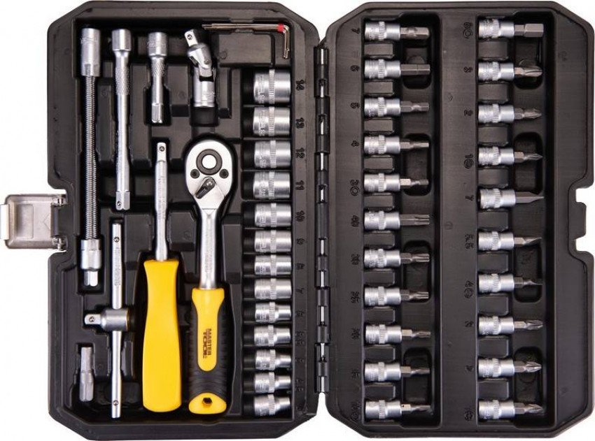 MasterTool Набір торцевих насадок PROFI CrV 1/4” 4-14 мм, тріскачка 72Т, 46 шт, кейс, Арт.: 78-2047-78-2047