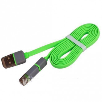 Кабель Pulso USB - Mikro USB/Apple 1m green (плоский)-[articul]