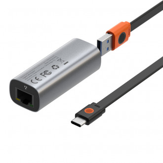 USB Hub Baseus Steel Cannon USB + Type-C to Gigabit LAN Сірий (CAHUB-AF0G)-[articul]